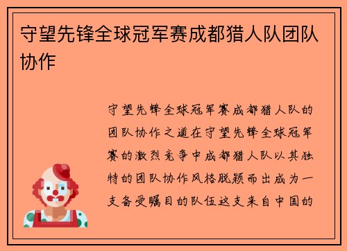 守望先锋全球冠军赛成都猎人队团队协作