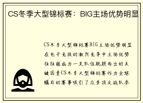 CS冬季大型锦标赛：BIG主场优势明显