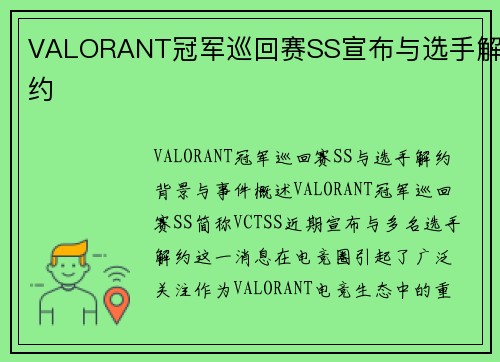 VALORANT冠军巡回赛SS宣布与选手解约
