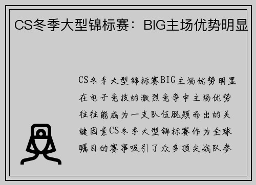 CS冬季大型锦标赛：BIG主场优势明显