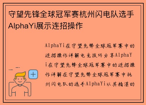 守望先锋全球冠军赛杭州闪电队选手AlphaYi展示连招操作