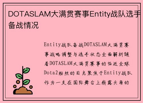 DOTASLAM大满贯赛事Entity战队选手备战情况