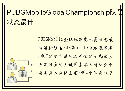 PUBGMobileGlobalChampionship队员状态最佳